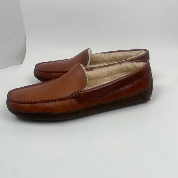 BROOKS BROTHERS Size 11 Men's Brown Leather Shearling LONE TREE Slipper - Picture 6 of 13